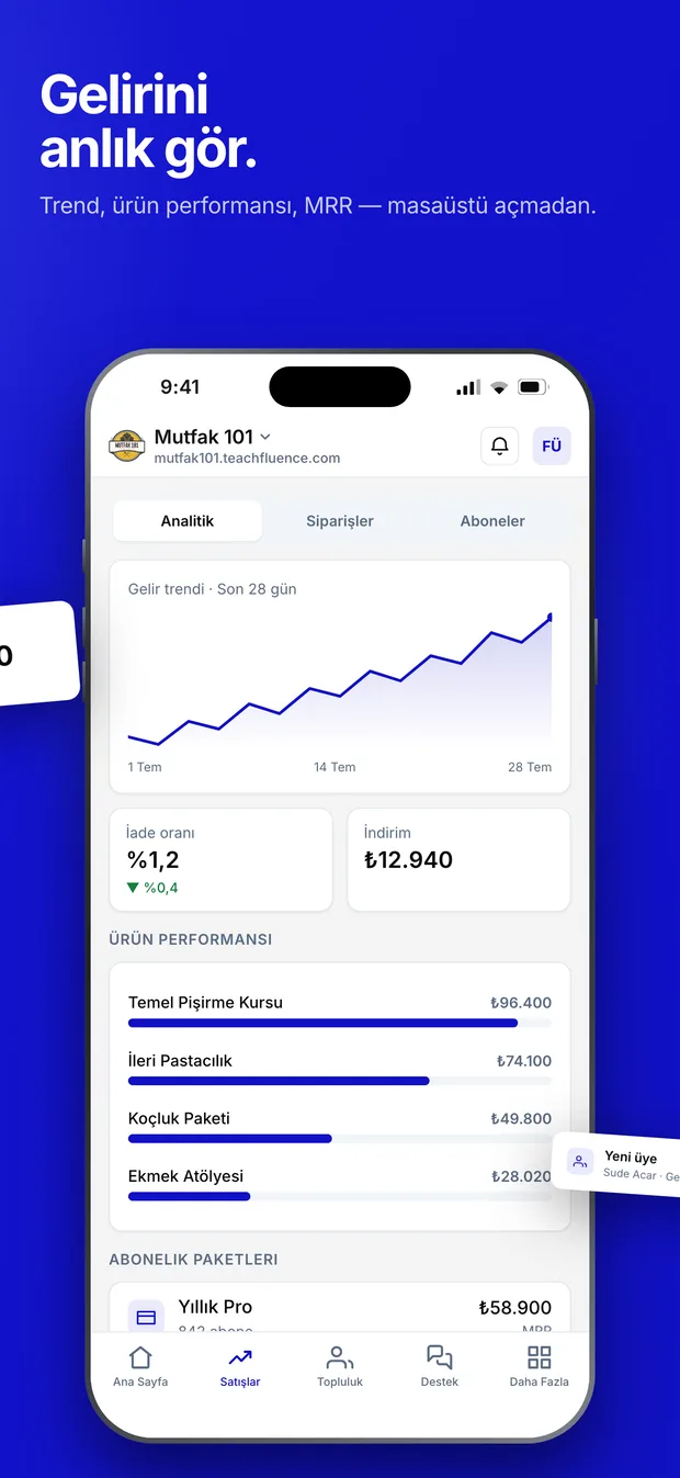 Sales & revenue, Teachfluence Studio screenshot