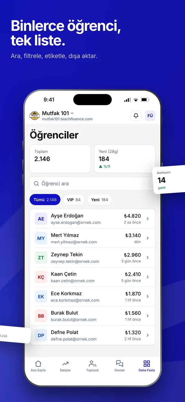 Students roster, Teachfluence Studio screenshot